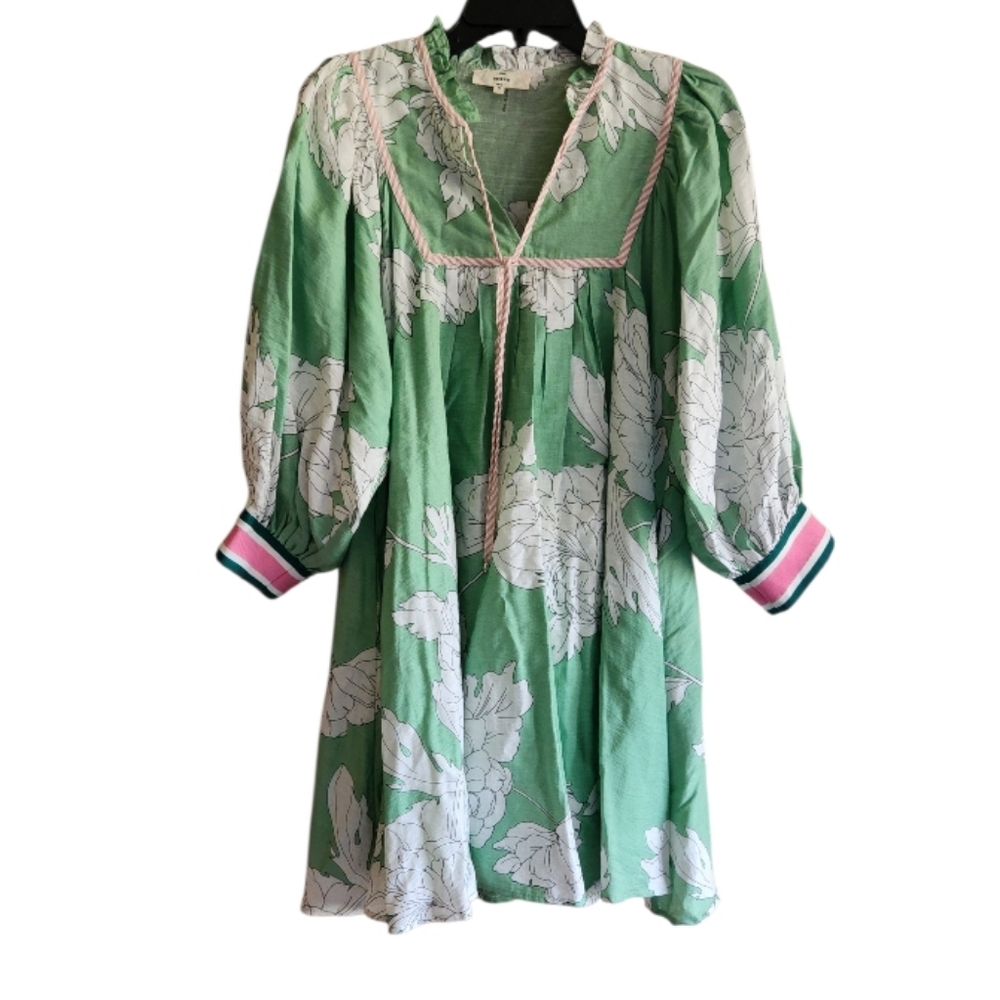 Entro Green and White Floral Dress With Pink Accents - Picture 3 of 5